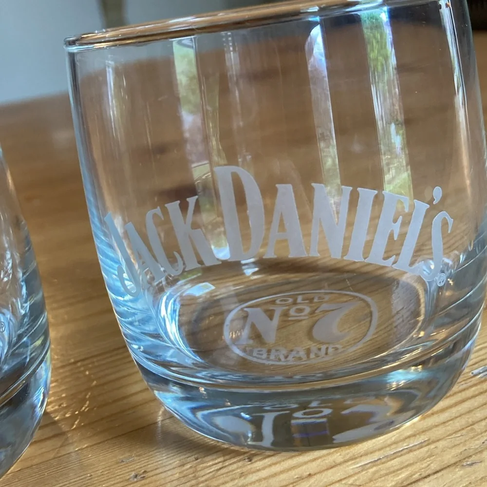 Jack Daniels Whiskey Glass Old No. 7 Brand Clear Rocks Round Set of 2